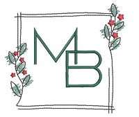 Square Christmas Holly Wreath Monogram Frame Machine Embroidery Design - sproutembroiderydesigns