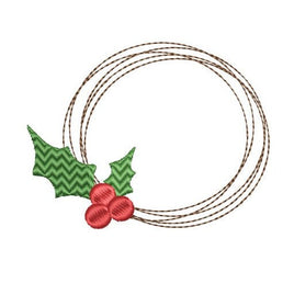 Christmas Holly Wreath Monogram Frame Machine Embroidery Design, Christmas embroidery design - sproutembroiderydesigns