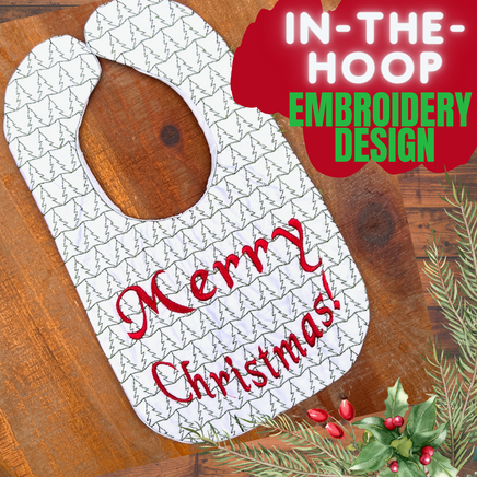 Merry Christmas Bib Embroidery Design, In-The-Hoop Bib embroidery design - sproutembroiderydesigns