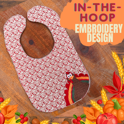Peaking Turkey Bib Embroidery Design, In-The-Hoop Bib embroidery design, Thanksgiving embroidery design - sproutembroiderydesigns