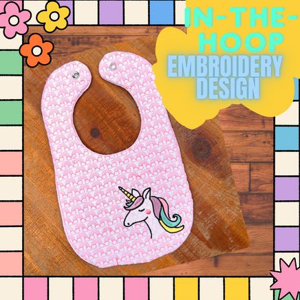 Unicorn Bib Embroidery Design, In The Hoop Bib embroidery design - sproutembroiderydesigns