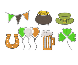 St. Patrick's Day Machine Embroidery Design Collection, 7 Designs, Clover design, beer embroidery, horseshoe embroidery design