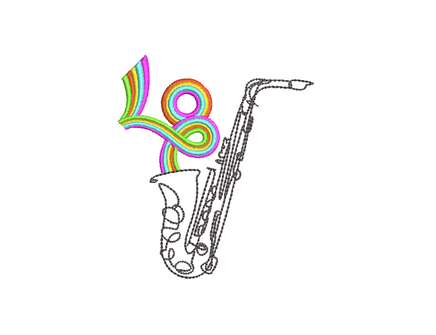 Rainbow Saxophone Embroidery Design - sproutembroiderydesigns