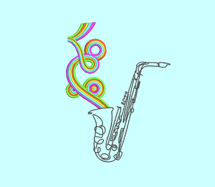 Rainbow Saxophone Embroidery Design - sproutembroiderydesigns