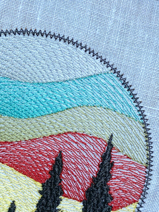 Round Forest Sunset Machine Embroidery Design, Round hoop embroidery design, sunset design, Forest pattern, mountain embroidery design - sproutembroiderydesigns