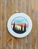 Round Forest Sunset Machine Embroidery Design, Round hoop embroidery design, sunset design, Forest pattern, mountain embroidery design - sproutembroiderydesigns