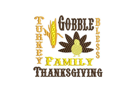 Block Thanksgiving Family Gobble Machine Embroidery Design-2 sizes available