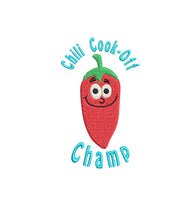 Chili Cook-Off Champ Machine Embroidery Design, chili embroidery design, chili apron pattern, chili champion design