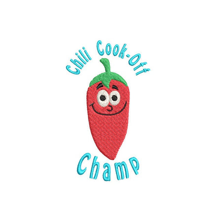 Chili Cook-Off Champ Machine Embroidery Design, chili embroidery design, chili apron pattern, chili champion design