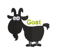 Silly Goat Silhouette Machine Embroidery Design with and without wording- nursery, kids, children, animals, farm, 4x4 hoop, 2 sizes