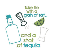 Tequila Embroidery Design, Take life with a grain of salt shot of tequila - sproutembroiderydesigns