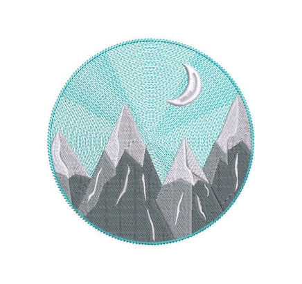 Round Snowcapped Mountain Machine Embroidery Design, Round hoop embroidery design, snow design, Forest pattern, mountain embroidery design - sproutembroiderydesigns