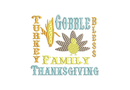 Block Thanksgiving Family Gobble Machine Embroidery Design-2 sizes available