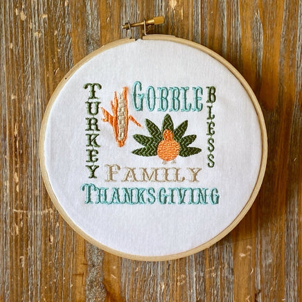 Block Thanksgiving Family Gobble Machine Embroidery Design-2 sizes available