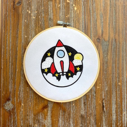 Rocket Embroidery Design, spaceship embroidery design,
