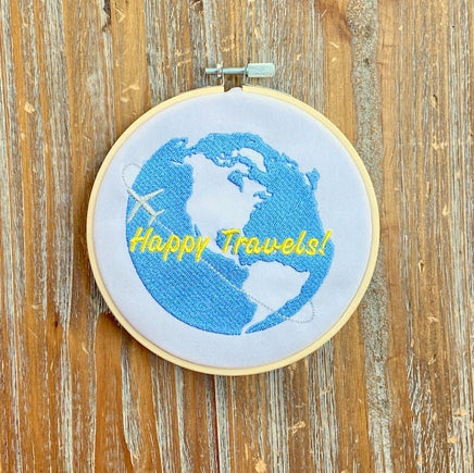 Happy Travels World Globe Machine Embroidery Design