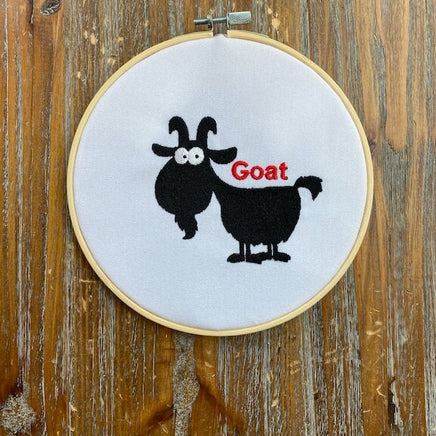 Silly Goat Silhouette Machine Embroidery Design with and without wording- nursery, kids, children, animals, farm, 4x4 hoop, 2 sizes