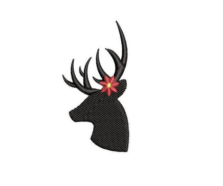 Poinsettia Deer Silhouette Machine Embroidery Design - sproutembroiderydesigns