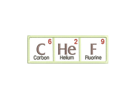 Chef Periodic Table of Elements Embroidery Design, 2 sizes, chef embroidery design, chef towel embroidery, apron embroidery design, 4x4, 5x7