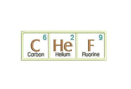 Chef Periodic Table of Elements Embroidery Design, 2 sizes, chef embroidery design, chef towel embroidery, apron embroidery design, 4x4, 5x7