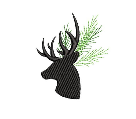 Evergreen Deer Silhouette Machine Embroidery Design, hunting embroidery design, deer embroidery design, hunter embroidery design