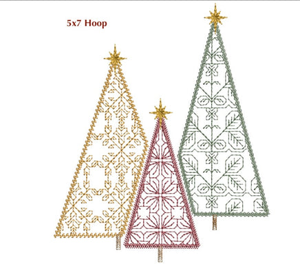 Three Forest Christmas Trees Machine Embroidery Design, 2 sizes, 4x4 and 5x7 hoop, Christmas tree embroidery design, Christmas towel design - sproutembroiderydesigns