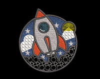 Rocket Embroidery Design, spaceship embroidery design,