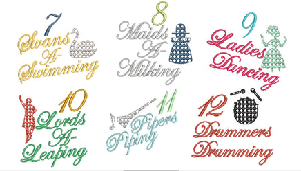 12 Days of Christmas Embroidery Design, Quick Stitch, 4x4 and 5x7 hoop, 12 Days of Christmas machine embroidery design