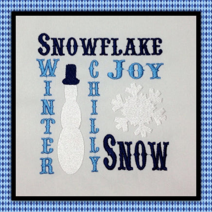 Block Winter Chilly Joy Snowman Machine Embroidery Design-2 sizes - sproutembroiderydesigns