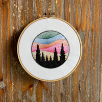 Round Forest Sunset Machine Embroidery Design, Round hoop embroidery design, sunset design, Forest pattern, mountain embroidery design - sproutembroiderydesigns