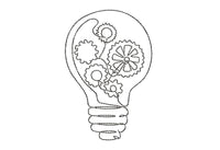 Idea Light Bulb Gear Embroidery Design, 2 sizes, With and without color, Great for teens!