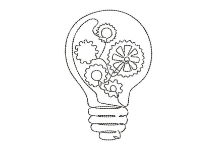 Idea Light Bulb Gear Embroidery Design, 2 sizes, With and without color, Great for teens!