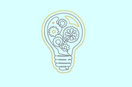 Idea Light Bulb Gear Embroidery Design, 2 sizes, With and without color, Great for teens!