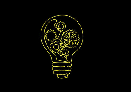 Idea Light Bulb Gear Embroidery Design, 2 sizes, With and without color, Great for teens!