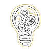 Idea Light Bulb Gear Embroidery Design, 2 sizes, With and without color, Great for teens!
