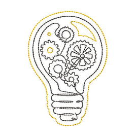 Idea Light Bulb Gear Embroidery Design, 2 sizes, With and without color, Great for teens!