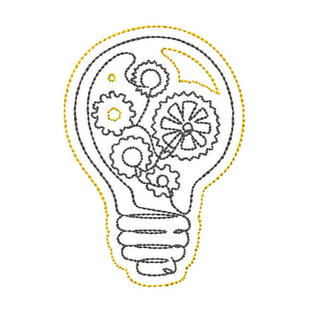 Idea Light Bulb Gear Embroidery Design, 2 sizes, With and without color, Great for teens!