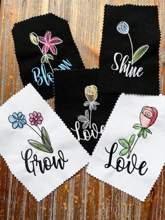 Word Flower Machine Embroidery Design Collection, 4 designs in 2 sizes each, PES, DST, VP3, EXP, hus, jef, pcs, shv, vip, Quick Stitch - sproutembroiderydesigns