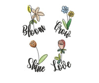 Word Flower Machine Embroidery Design Collection, 4 designs in 2 sizes each, PES, DST, VP3, EXP, hus, jef, pcs, shv, vip, Quick Stitch - sproutembroiderydesigns