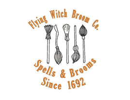 Flying Witch Broom Co. Machine Embroidery Design, 2 sizes, Witch Embroidery Design, Broom Embroidery Design