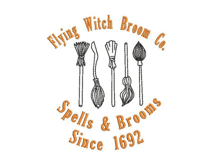 Flying Witch Broom Co. Machine Embroidery Design, 2 sizes, Witch Embroidery Design, Broom Embroidery Design