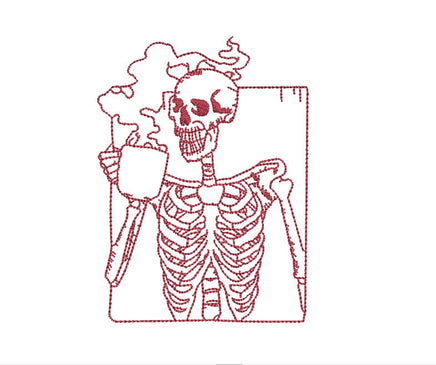 Coffee Skeleton Machine Embroidery Design, 2 Sizes - halloween embroidery design - Skeleton embroidery design - coffee embroidery design,