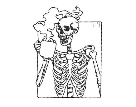 Coffee Skeleton Machine Embroidery Design, 2 Sizes - halloween embroidery design - Skeleton embroidery design - coffee embroidery design,