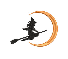 Moon Witch Machine Embroidery Design, 2 Sizes - Halloween embroidery design - Witch embroidery design,