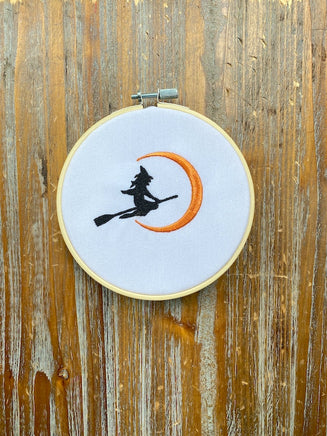 Moon Witch Machine Embroidery Design, 2 Sizes - Halloween embroidery design - Witch embroidery design,