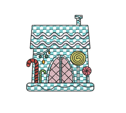 Gingham Gingerbread House Machine Embroidery Design, 2 sizes, 4x4 hoop, Checkered