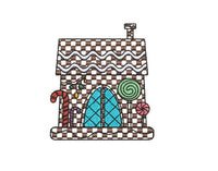 Gingham Gingerbread House Machine Embroidery Design, 2 sizes, 4x4 hoop, Checkered