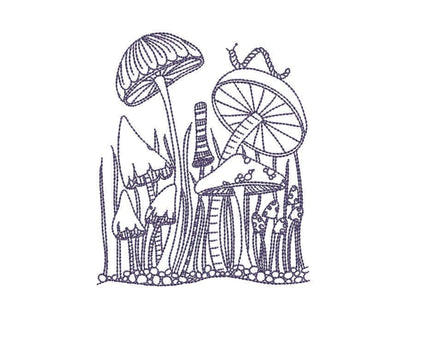 Mushroom Forest Machine Embroidery Design, 3 sizes, Quick Stitch, Mushroom embroidery design - sproutembroiderydesigns
