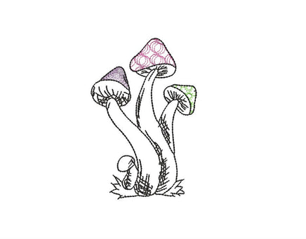 Three Mushroom Machine Embroidery Design, Quick Stitch, Mushroom embroidery design, PES, DST, EXP pcs hus vip sew shv jef csd vp3