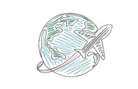 World Travel Globe Machine Embroidery Design, Plane embroidery, bon voyage - sproutembroiderydesigns